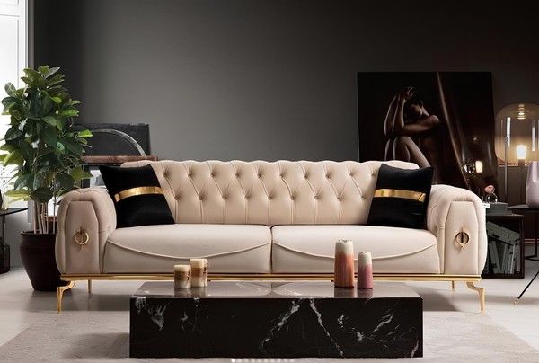 Modernes Chesterfield Sofa Dreisitzer StoffmöBel EdelstahlmöBel Couch-image