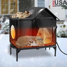Insulated Outdoor Cat House Waterproof Heated Cat Shelter W/ Escape Door New