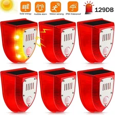 6Pack Solar Alarm LED Light Strobe Wireless Motion Sensor Detector Warning Lamp