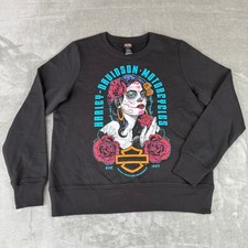 Harley-Davidson Pullover Sweatshirt Womens Large Black Dia De Los Muertos NWOT