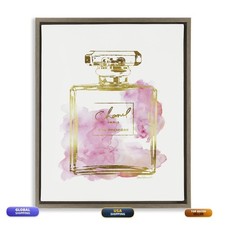 Stupell Industries Glam Perfume Bottle Gold Pink Floating Frame Canvas Art
