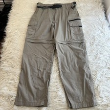 BC Clothing Convertible Pants Mens Medium Cargo Taupe Belted Outdoor Hiking