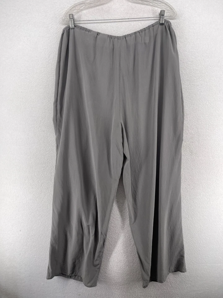 Pantalones AMANDA SMITH XL 100% Seda Crepe de China Pull On Pierna Recta Gris Foto 2 de 4