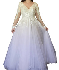 Allure Bridal Gown Women's 10 Wedding Dress Sequin Tulle Long Sleeve A Line Boho