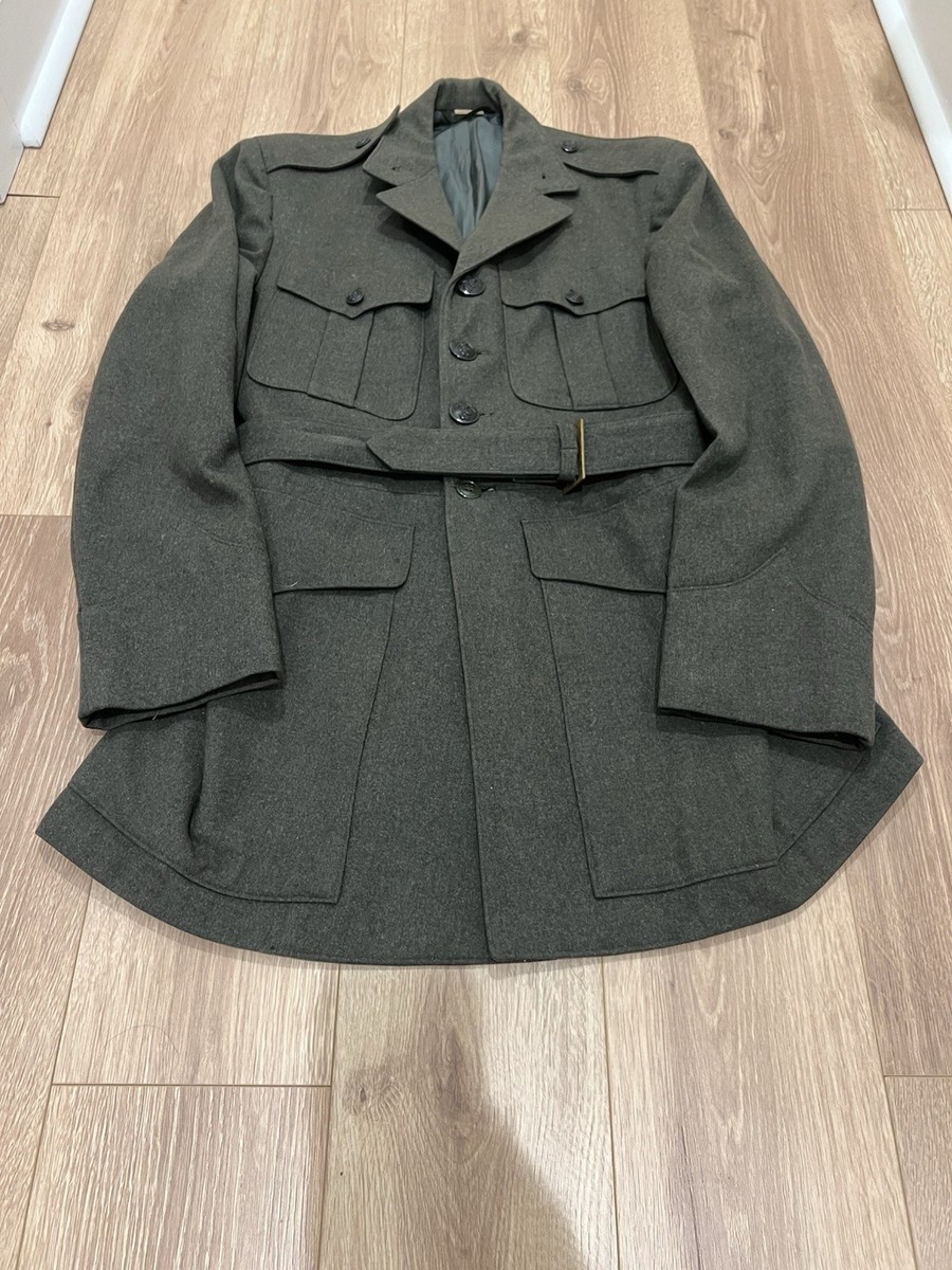 Vintage 40s WW2 US Marine Corps Military Wool Trench Coat Jacket