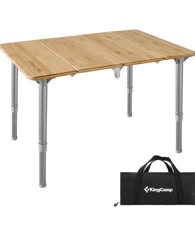 KingCamp Bamboo Adjustable, Anti-UV Portable Table 23.6x15.7x10.6/15.7in