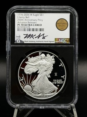 1776-2026 W PF $1 Am Silver Eagle NGC PF70UC Bell Privy 250th Anniv   AdvanceRLS
