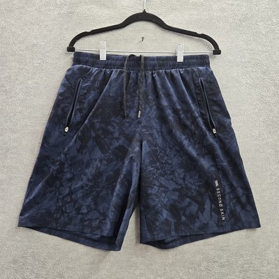 VRST Second Skin Men Activewear Shorts M Blue Geometric Zipper 9'' Inseam
