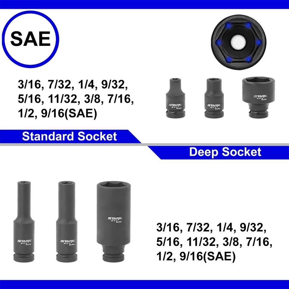 Stark USA 53PCS 1/4" DR Deep & Shallow Socket SAE/Metric Extension Bar Ratchet - Image 3 of 4