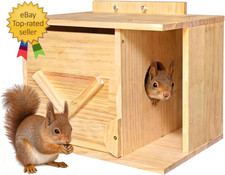 Handmade Squirrel House with Covered Porch   Safe-Entry Solid Wood Nesting Box f