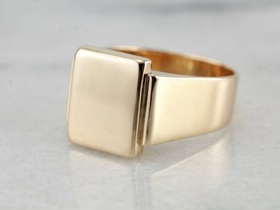 Hefty Men's  15x12 mm Rectangle Shape Signet Ring Crafted 14K Yellow Gold Over