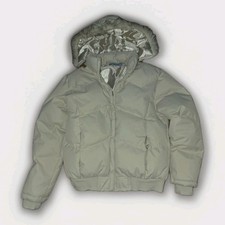 M Aitesi Classics Women’s Puffer Jacket Size L Cream Faux Fur Hood Down Blend...
