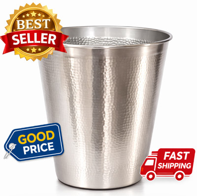 Trash Can with Silver Hammered Finish, Stylish Bathroom Waste Bin