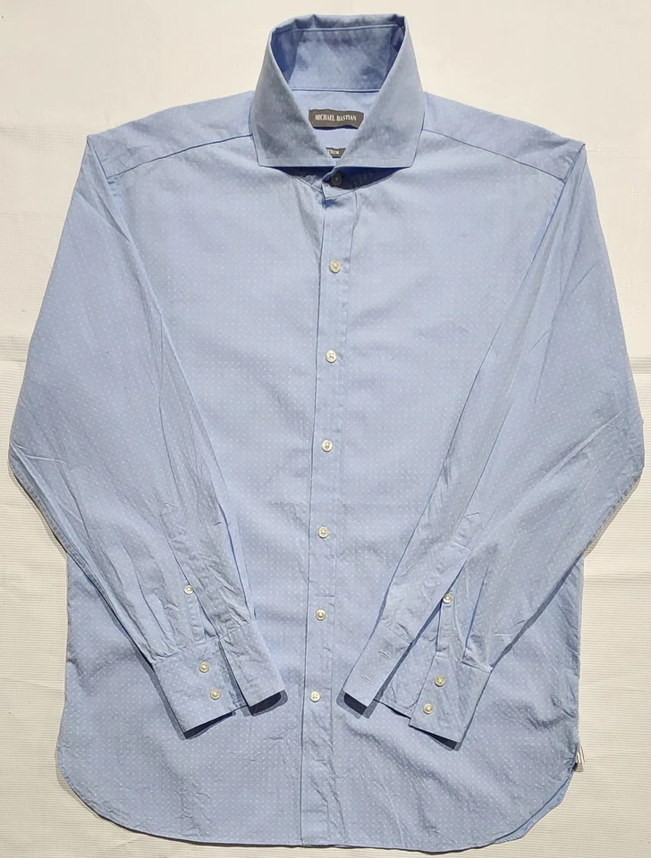 Camisa de Vestir Michael Bastian Azul Claro Tinny Paisley Talla 16.5/(32-33) Ajuste Ajustado Foto 3 de 4