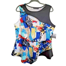 Fashion to Figure 2 Cutout Peplum Colorful Geometric Top Plus 2X FTF NWT