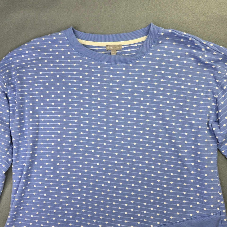 T by Talbots Top Womens XL Petite Blue White Dot Stripe Asymmetrical Hem Casual - Image 4 of 4