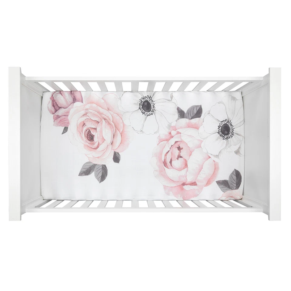 Conjunto de roupa de cama berço cordeiro e hera floral jardim aquarela/linho rosa 5 peças - Imagem 4 de 4