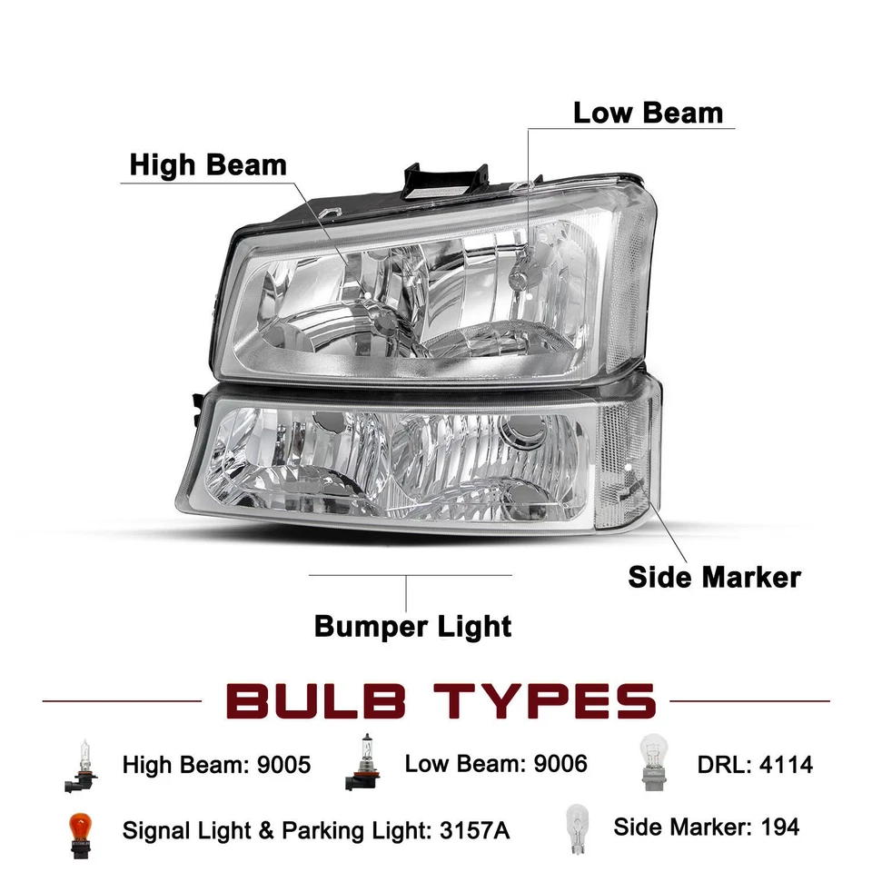Faros cromados + luz de parachoques para Chevrolet Silverado 1500 2500HD 2003-2006 Foto 2 de 4