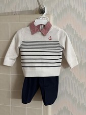 Boy s 3pc outfit white sweater, red check shirt  pants 12M Spring Anchor NWOT