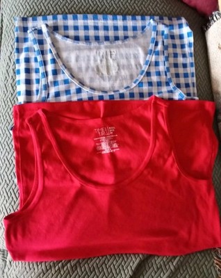 Time&Tru Women's XXXL 3XG (22) Ribbed Tank Top Blue Gingham Plaid and Solid Red