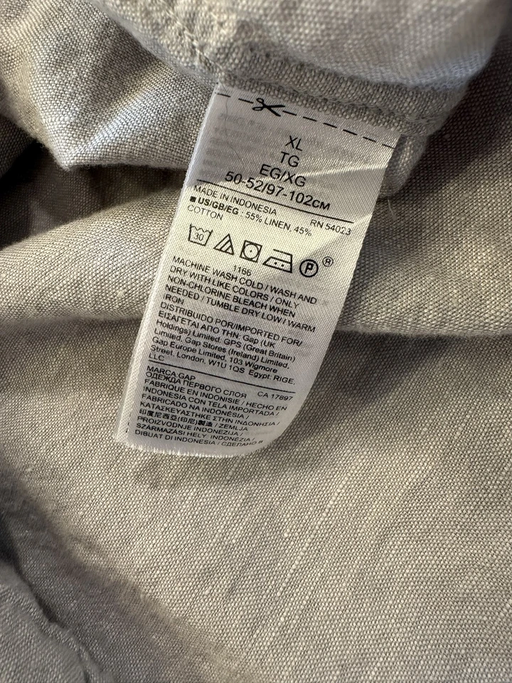 GAP Shirt Mens XL Gray Linen Cotton Short Sleeve Button Up Casual Pocket Summer - Image 3 of 4