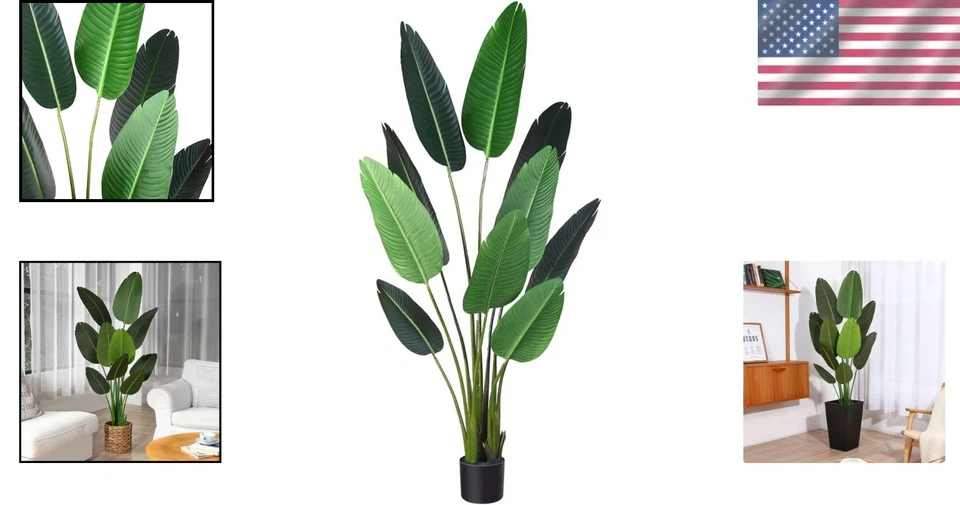 Planta artificial de pájaro del paraíso de 5 pies de altura en elegante maceta negra - decoración elegante Foto 2 de 4