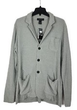 The Men's Store Stretch Knit Cardigan Sweater Green White Melange Large NWT