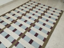 Blue Scandinavian Swedish Kilim Tile Rug Handmade Flat weave Boho Large Area Rug