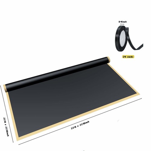 Gold Edge Fresh Flowers Wrapping Paper Black Waterproof 22.8" 20 Counts - Picture 2 of 6