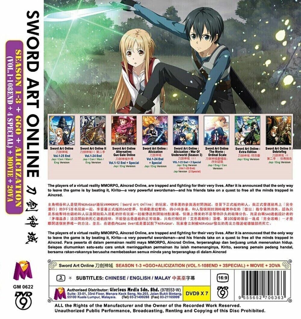 Anime Sword Art Online Complete All Seasons + Movie + 2 Ova