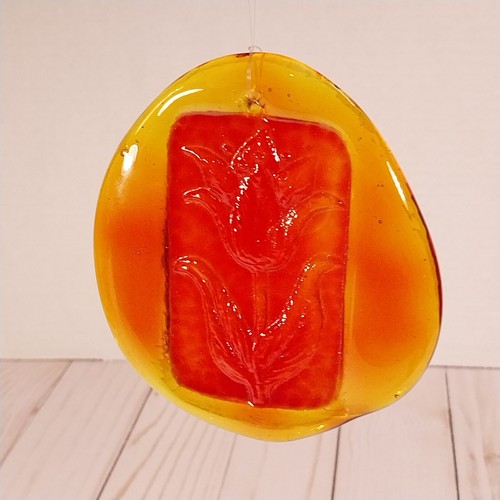 Blenko Mandarina Amberina Tulipán Flor Arte Prensado Vidrio Atrapasol Adorno 4" - Imagen 6 de 6