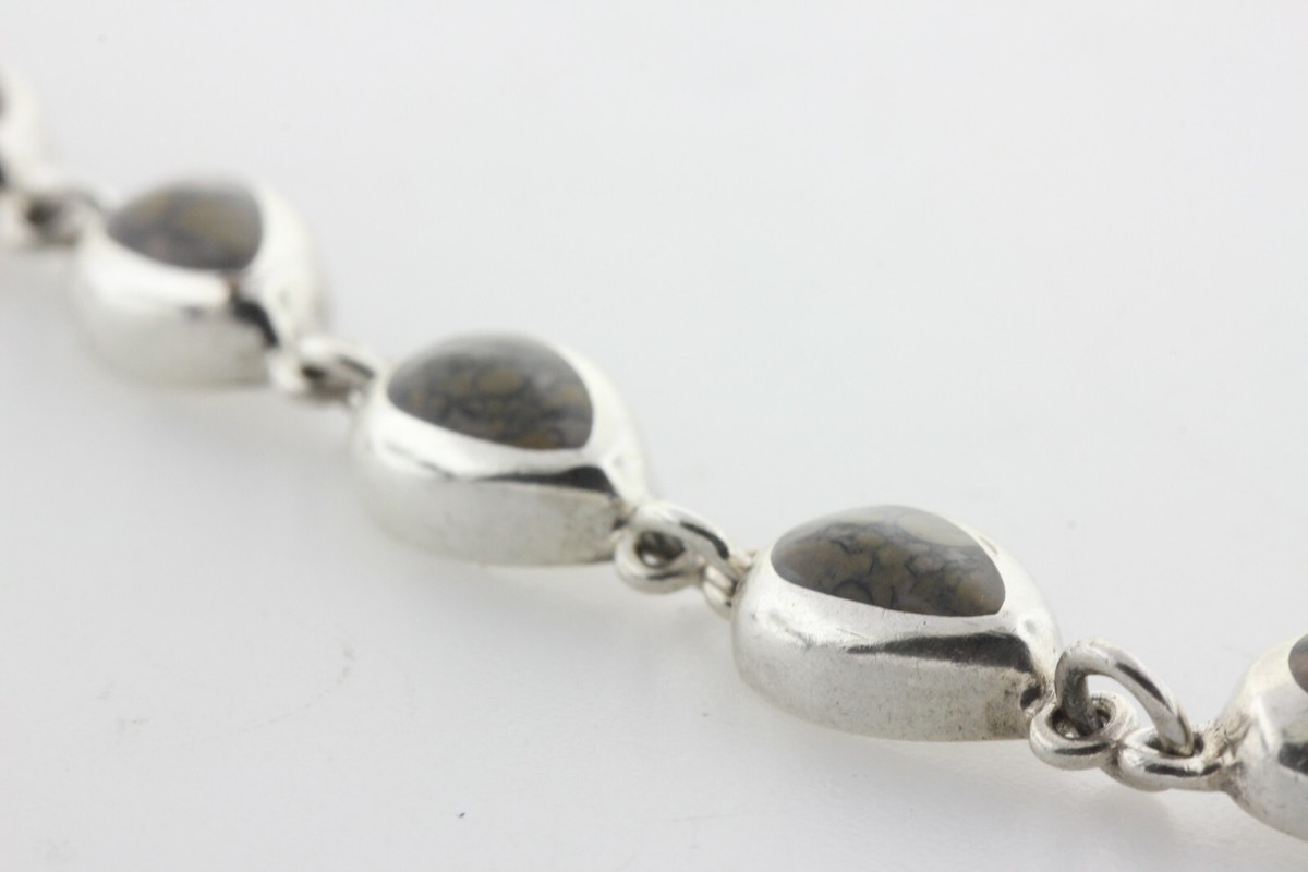 Mexico 925 Sterling Silver Vintage Teardrop Link Agate Inlay