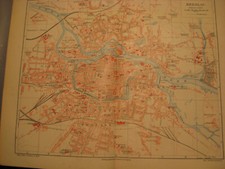 Antique 1895 City Map of Wroclaw with Streets Lithgraph
