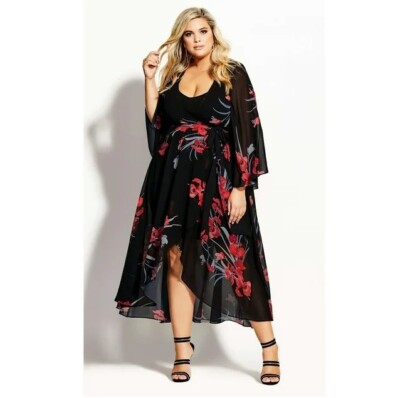 chinese dress ladies Women Blue & Multicolour Floral Printed V-Neck Waist Tie-Up Thigh-High Slit  Flared Wrap Maxi Dress