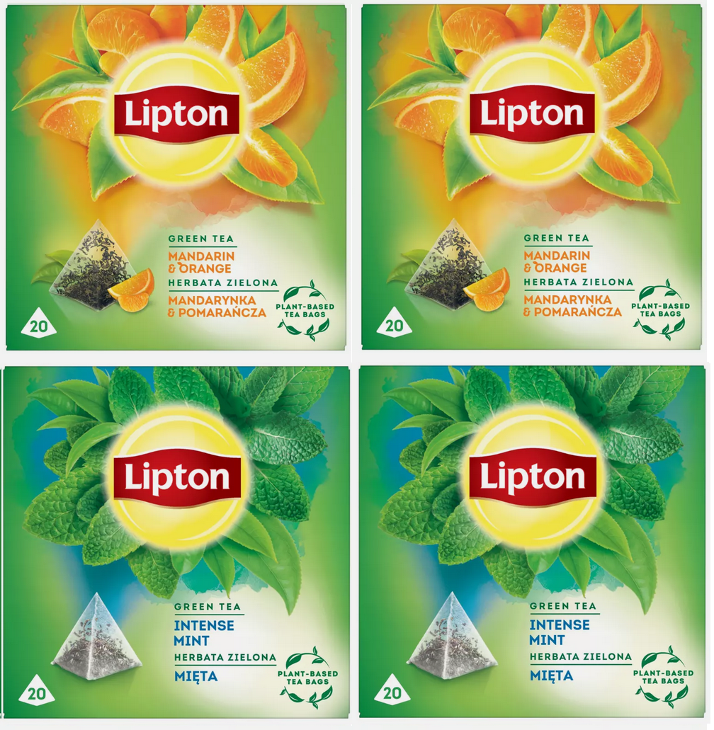 LIPTON GREEN TEA - MIX - 4x20 PYRAMID BAGS - NATURAL MINT ORANGE
