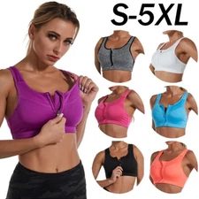 Women's High Impact Zipper Front Closure Padded Sports Bra Shockproof Plus Size