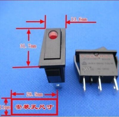 1PC 16A 125/250VAC T100/55 3 Pins 2 Positions Maintained   RK1-15 Rocker Switch 