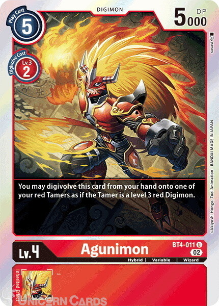 BT4-011 Agunimon :: Uncommon Foil Digimon Card :: RB01: Resurgence Booster ::