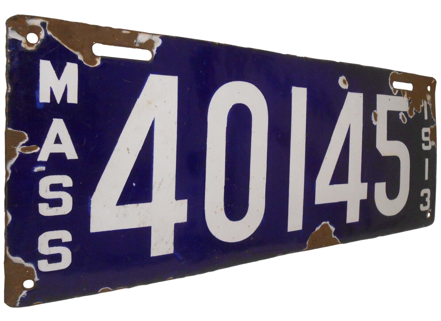 SCARCE 1913 ANTIQUE 5DIGIT MASS BKD COBALT BLUE, WHITE PRCLN AUTO