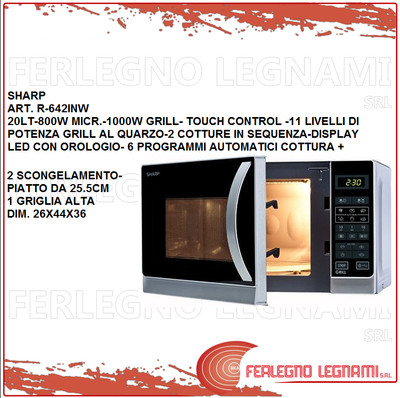 FORNO MICROONDE CON GRILL CAPACITA' 20LT 800W SHARP R642INW | eBay