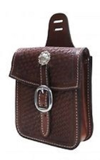 Western Dark Brown Leather Hand Carved Saddle Bag with Silver Engraved conchos