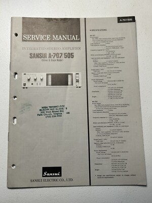 Sansui A-707 A-505 Integrated Stereo Amplifier Service Manual Original Vintage
