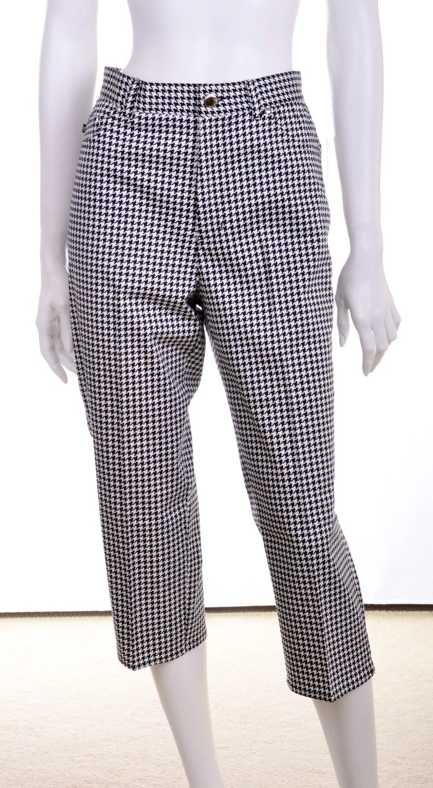 NWT LAUREN RALPH LAUREN STRETCH COTTON 5 POCKET BLACK WHITE HOUNDSTOOTH CAPRI 8