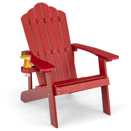 Patio HIPS Adirondack Chair w/Cup Holder Weather Resistant Outdoor 380 LBS Red
