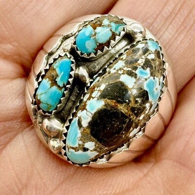 Navajo Men's Lone Mountain Turquoise  Ring Sz 11 Sterling by A Spencer 17.5g