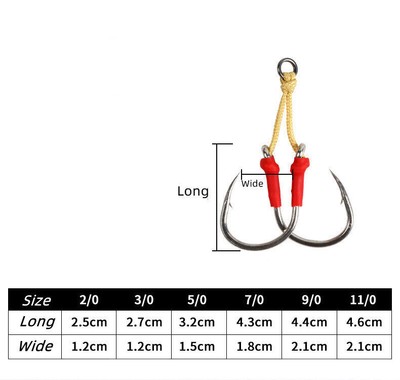 5pcs Assist Hooks Double Jigging Hook Saltwater Fishing Hook Tuna Size 2/0-11/0#