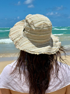 Beach Sun Sand Hats Hemp Linen Beach Sun Hat, Handmade In