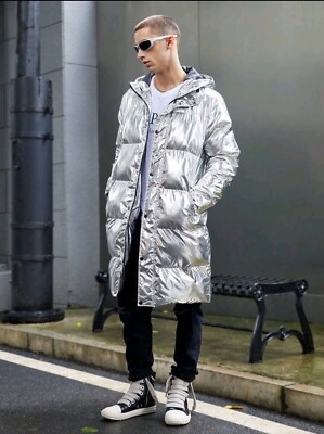 Manfinity Unisex Puffer Mantel mit Reißverschluss, Kapuze, metallisch