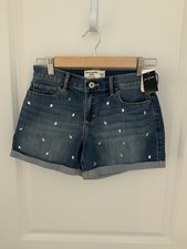 Abercrombie Kids Girls Midi Jean Denim Sparkle Diamond Shorts 15 16 NWT Diamond
