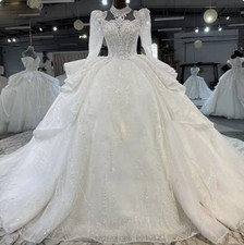 Luxury Princess Wedding Dresses Long Sleeves with Beaded A Line Bridal Gowns